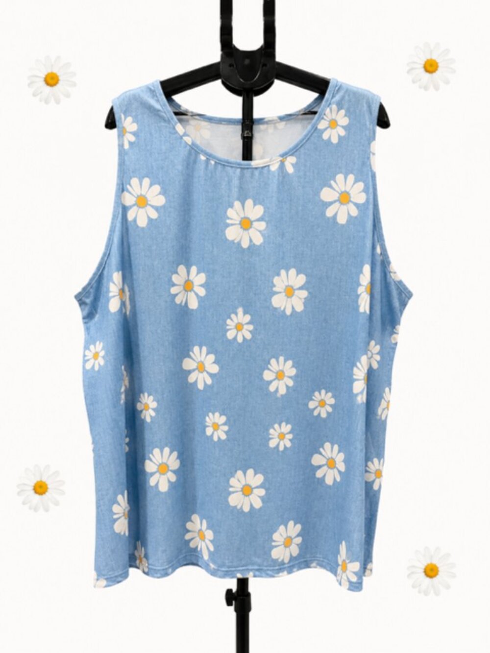 Shein Blue Daisy Sleeveless Top NWOT 7XL 28/30